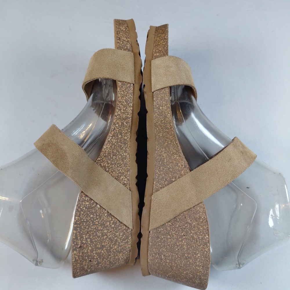 Yokono 9 Suede Double Strap Cork Wedge Heel Slide Sandals Light Brown Tan Spain - Picture 4 of 8